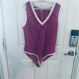 Free People Intimately Bodysuit L | Pink Deep V-Neck Rib Trim Sleeveless